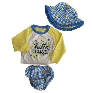 Wonder Nation 3 Piece Summer Plaid Floral Bee Top Bottoms and Hat Size 12M